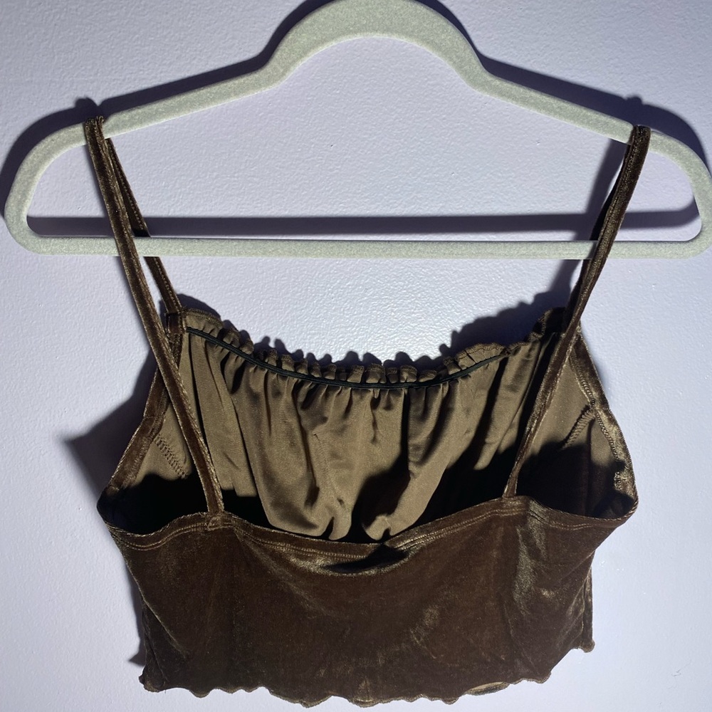 Frill Trim Ruched Bust Velvet Crop - Picture 2 of 4
